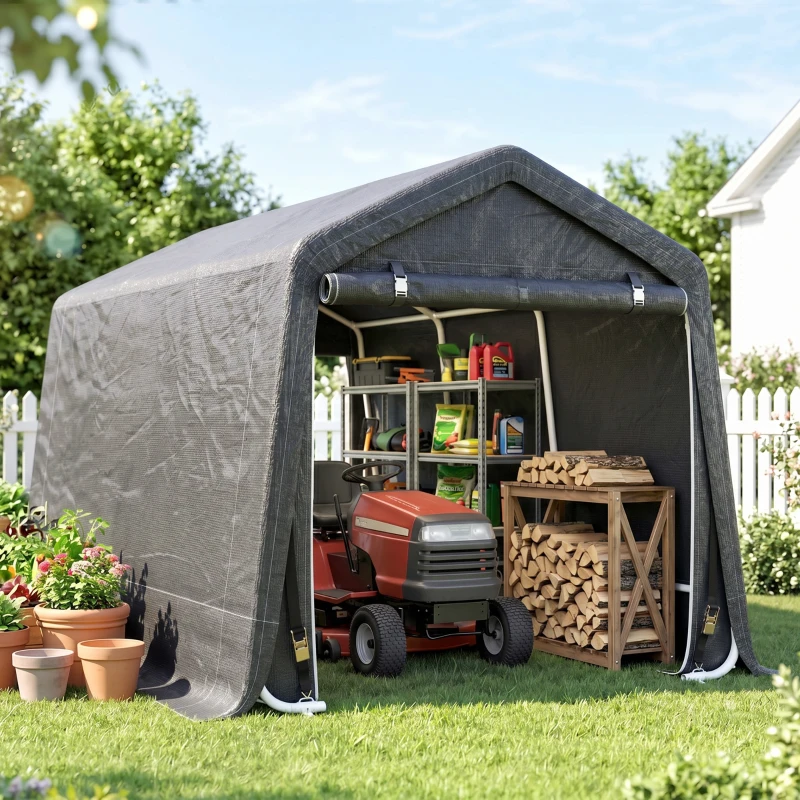 Outsunny 9.2' x 7.9' Garden Storage Tent, Patio Storage Shelter w/ Metal Frame and Double Zipper Doors, Dark Grey