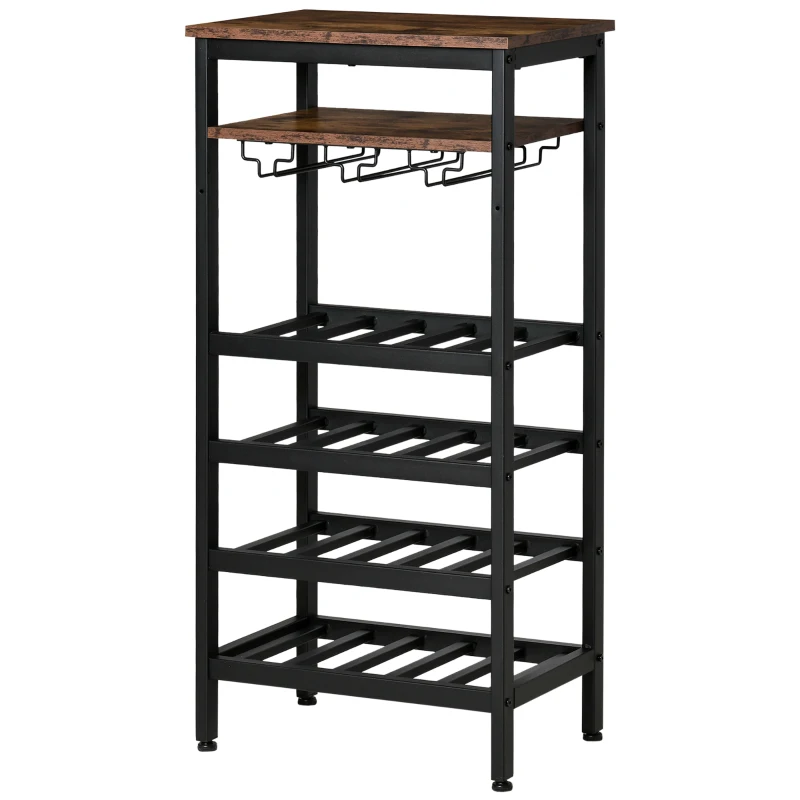 HOMCOM Freestanding Wine Rack, 20-bottle Wine Bar Cabinet, Barker's Rack with Glass Holders and Bottle Storage, Rustic Brown