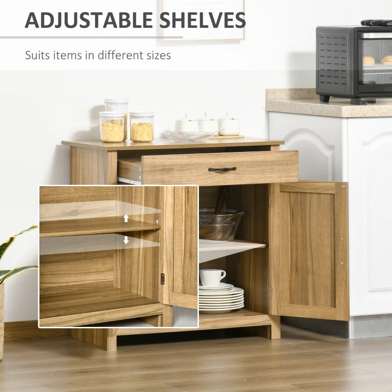 HOMCOM Farmhouse Sideboard Cabinet with Barn Doors Kitchen Buffet Cabinet with Drawer and Adjustable Shelf Stone Natural