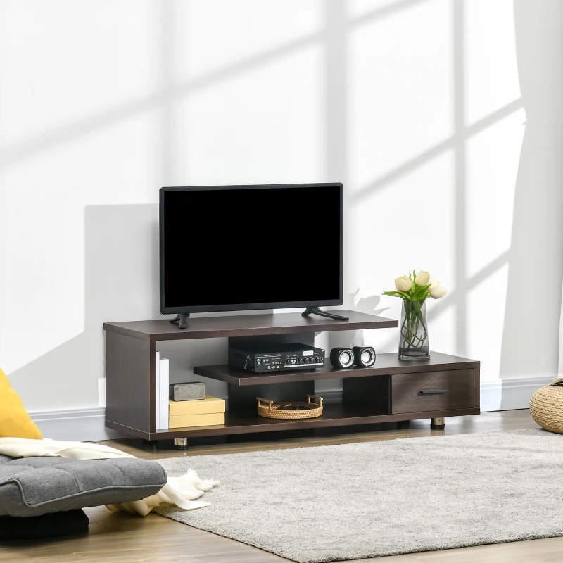 HOMCOM Modern TV Stand for TVs up to 45", TV Cabinet with Storage Shelf and Drawer, Entertainment Center for Living Room Bedroom, Walnut
