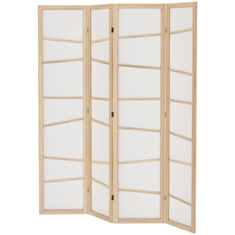 HOMCOM 66.9" Folding Room Divider, 4 Panel Wall Partition with Wood Frame for Bedroom, Home Office, Natural Wood