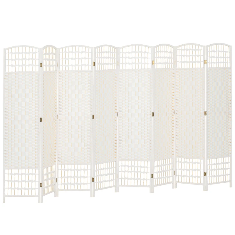 HOMCOM 8 Panel Folding Room Divider Portable Privacy Screen Wave Fiber Room Partition for Home Office White