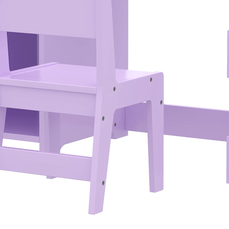 Qaba Kids Vanity Set, Toddler Dressing Table and Chair Set  with Lighted Mirror, Cabinet, Drawer and Shelves, Purple
