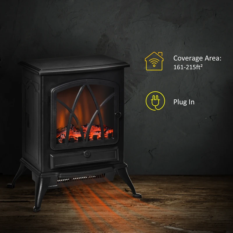 HOMCOM Free Stand Electric Fireplace Stove Heater with Adjustable LED Flame Effect and Front Door, 750W/1500W, Black