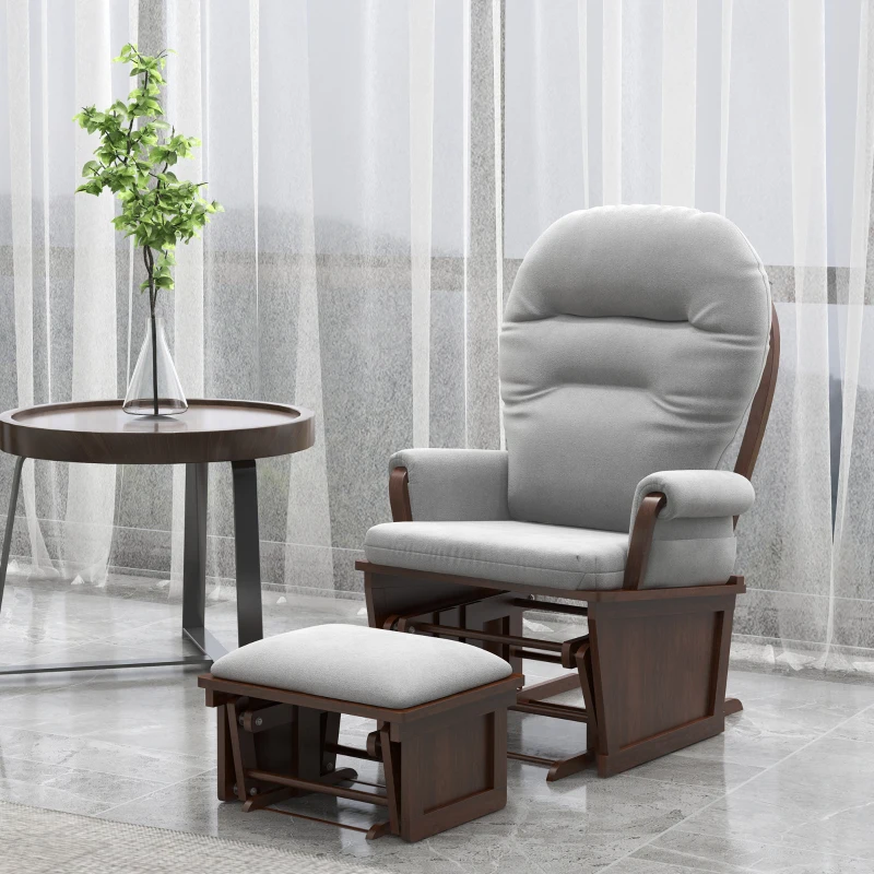 HOMCOM Rocking Chair Set with Ottoman, Nursery Glider Rocker with Footrest, Padded Cushion Seating and Wood Base, Light Gray