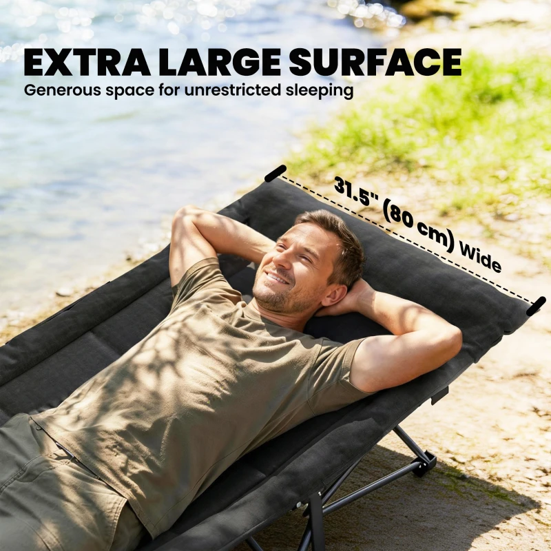 Outsunny Camping Cot for Adults with Padded Cushion, 31.5" Wide Folding Bed with Carry Bag and Non-Slip Feet, Black
