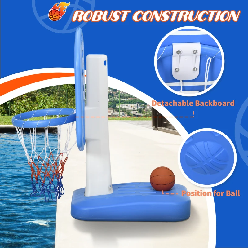 Outsunny Pool Basketball Hoop Poolside with Ball and Pump, Basketball Goal for Inground Pools and Swimming Pool Games, Blue