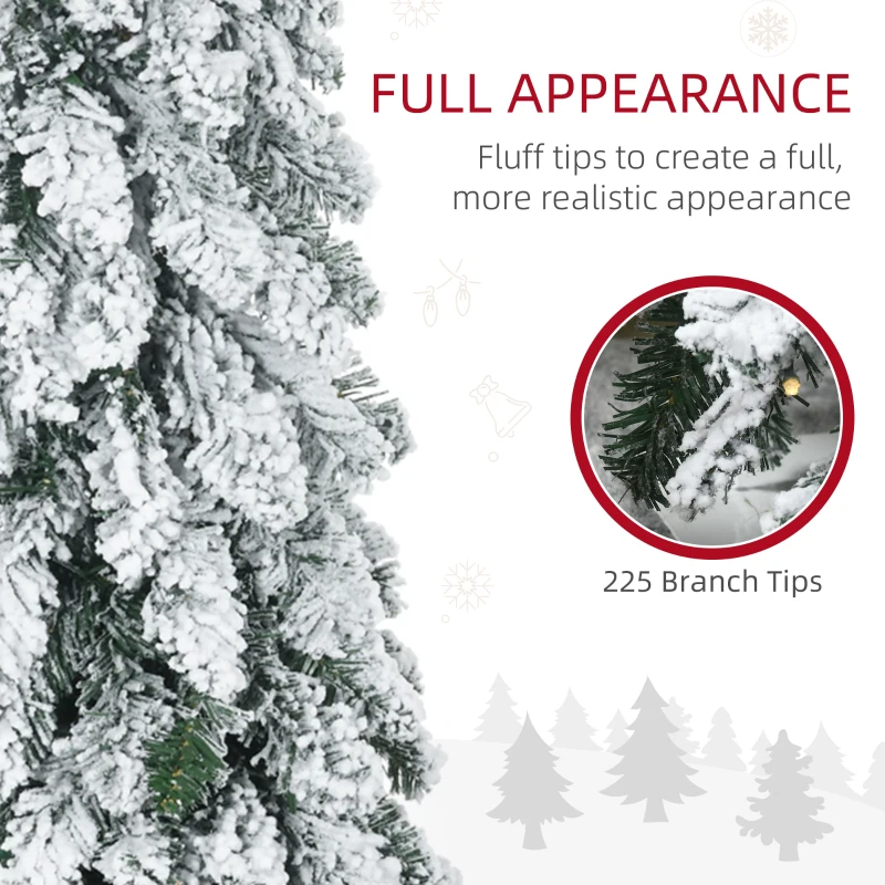 HOMCOM 4' Artificial Slim Christmas Trees, with Snow Frosted Branches, Warm White or Colorful LED Lights, Downswept Shape
