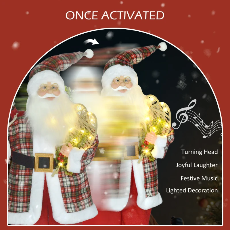 HOMCOM Life Size Singing and Dancing Santa Claus, Standing Animated Santa Claus with Posable Arms, Sack, Sound Activated