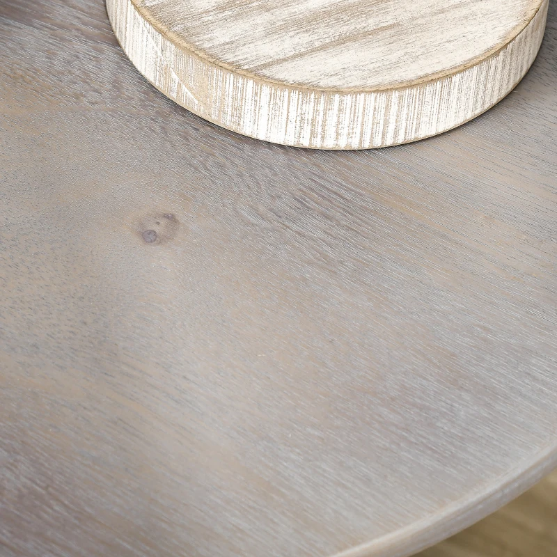 HOMCOM End Table, Round Side Table with Tabletop, Rustic with Solid Wood Leg for Living Room, Bedroom, Light Gray and Black