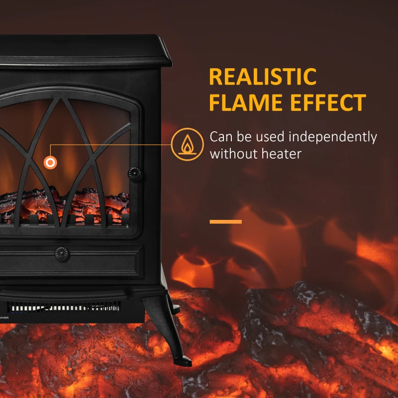 HOMCOM Free Stand Electric Fireplace Stove Heater with Adjustable LED Flame Effect and Front Door, 750W/1500W, Black