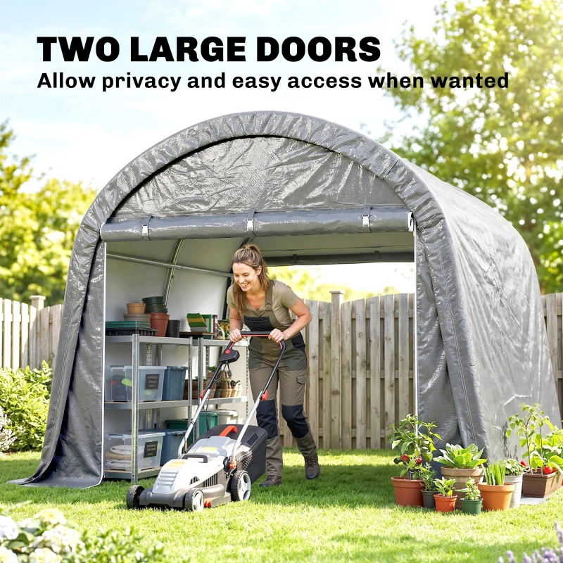 Outsunny 10' x 10' Outdoor Storage Tent, Heavy Duty and Waterproof Portable Shed for Bike, Motorcycle & Garden Tools, Light Grey