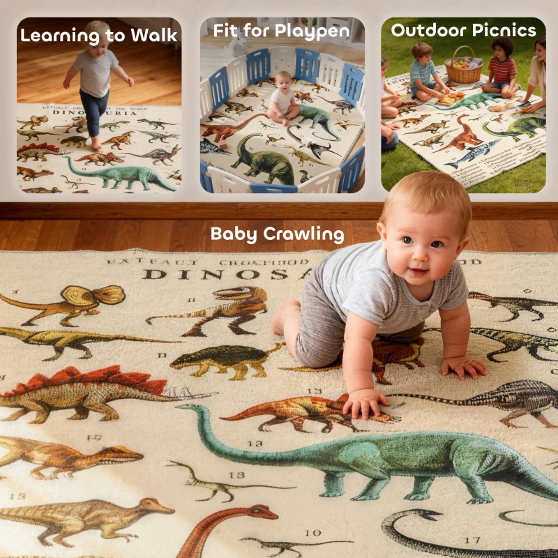 Qaba Large Play Mat 79" x 59", Crawling Mat for Toddlers, Living Room and Bedroom with Dinosaur Pattern
