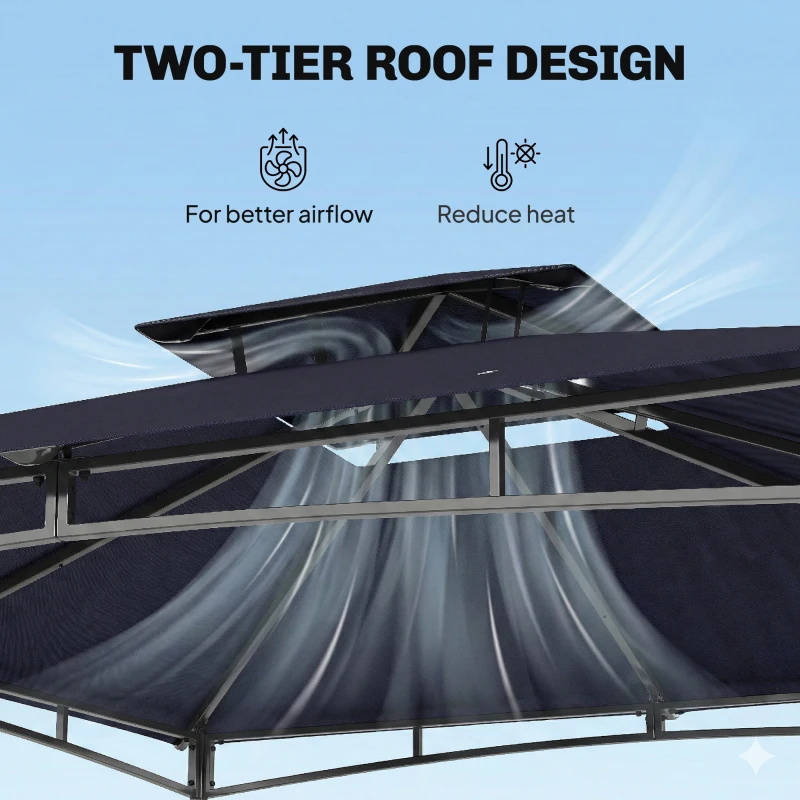 Outsunny 10' x 10' Gazebo, Soft Top Outdoor Gazebo with 2-Tier Roof, Metal Frame, Navy Blue