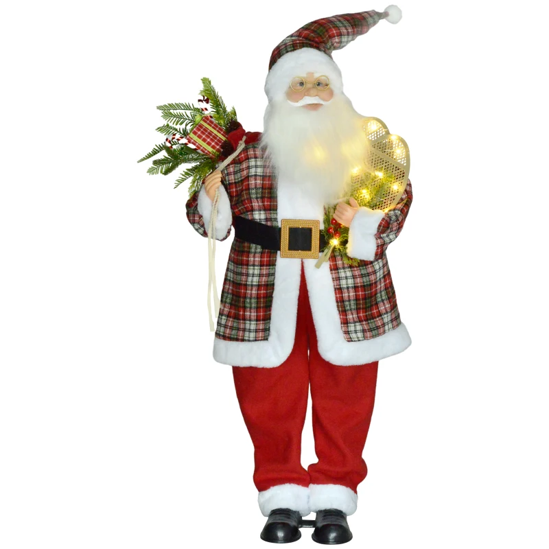 HOMCOM Life Size Singing and Dancing Santa Claus, Standing Animated Santa Claus with Posable Arms, Sack, Sound Activated
