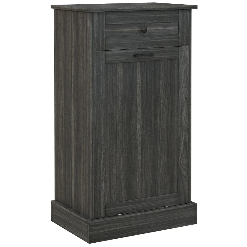 HOMCOM Kitchen Tilt Out Trash Bin Cabinet, Free Standing Recycling Cabinet, Trash Can Holder with Drawer, Charcoal Grey