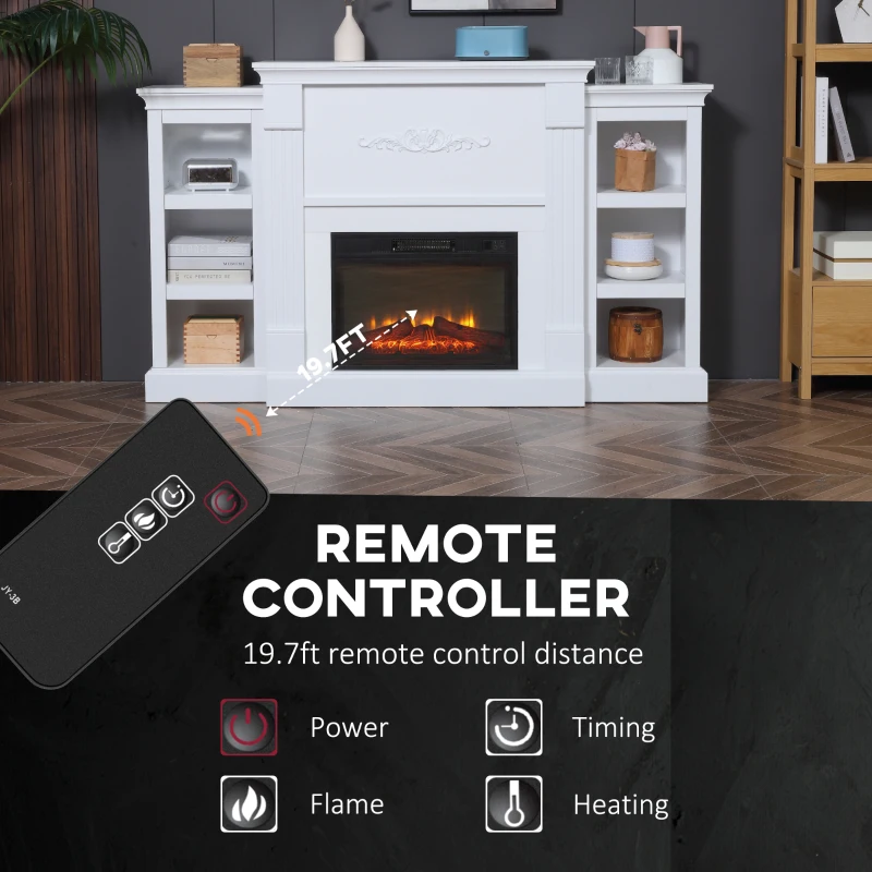 HOMCOM Electric Fireplace Mantel TV Stand for TV's up to 46", Living Room Media Entertainment Console with Adjustable Storage Shelves, White