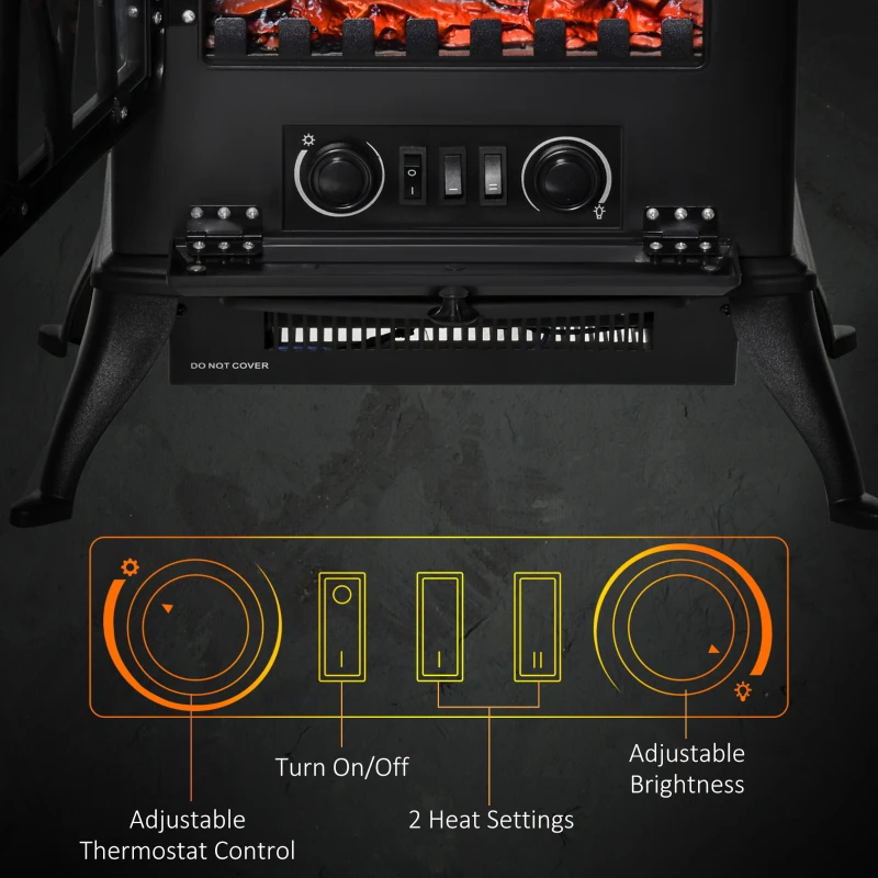 HOMCOM Free Stand Electric Fireplace Stove Heater with Adjustable LED Flame Effect and Front Door, 750W/1500W, Black