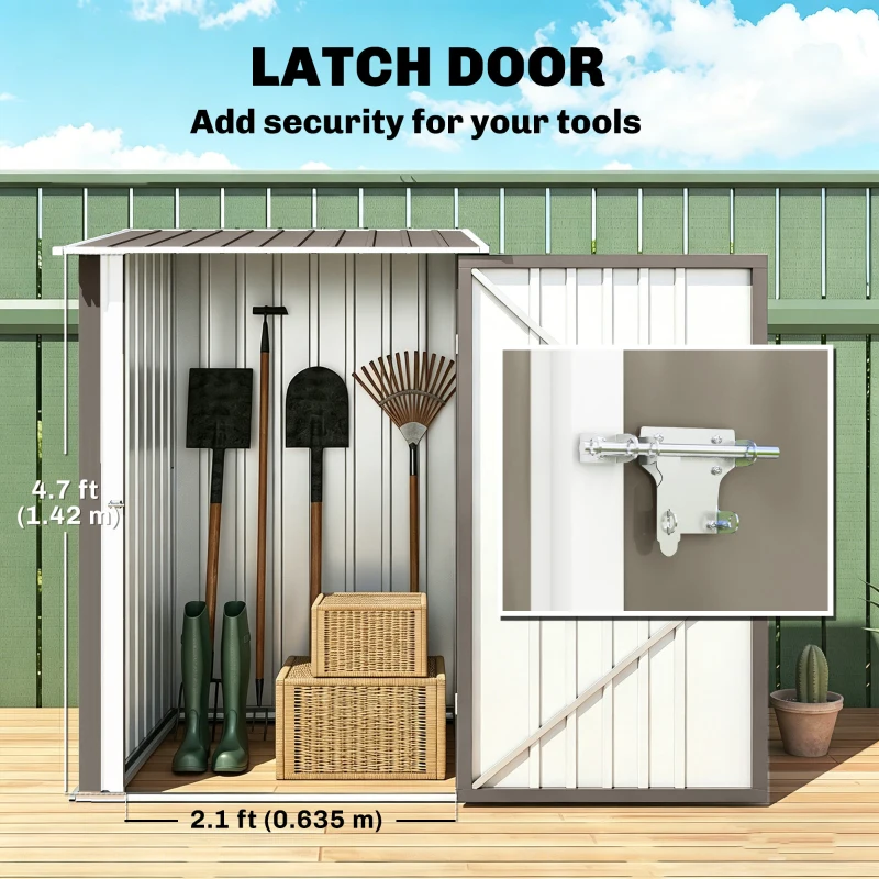 Outsunny 3.3' x 3.4' Lean-to Outdoor Garden Storage Shed, Galvanized Steel with Lockable Door for Patio Brown and White