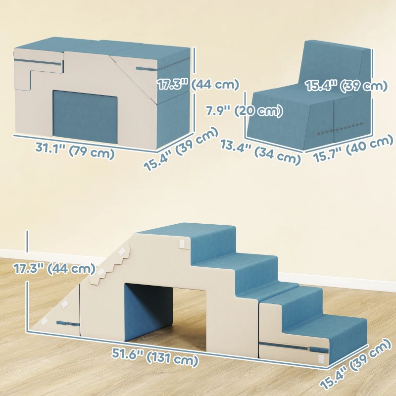 Qaba 2-Piece Climbing Foam Blocks for Toddlers with Detachable Cover, Indoor Climb and Crawl Activity PlaySet, Blue