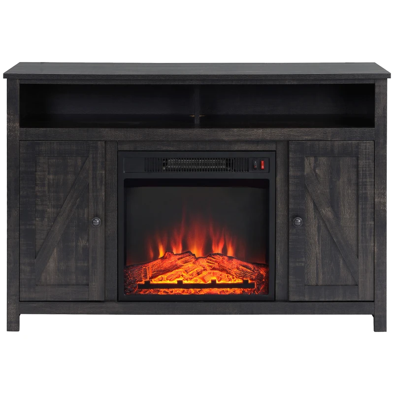 HOMCOM Electric Fireplace TV Stand for TV's up to 50" Flat Screen, Living Room Media Entertainment Console with Doors, Shelves, Cable Hole, Espresso