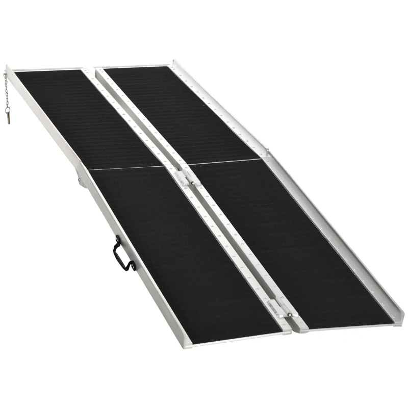 HOMCOM 8ft Wheelchair Ramp, 600lbs Capacity Non-Slip Aluminum Folding Handicap Ramp with Reinforced Welded Hinges, for Home Steps, Cars, Scooters and Stairs