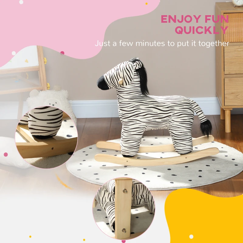 Qaba Zebra Shaped Kids Rocking Horse with Realistic Sound for 2-4 Years, Black