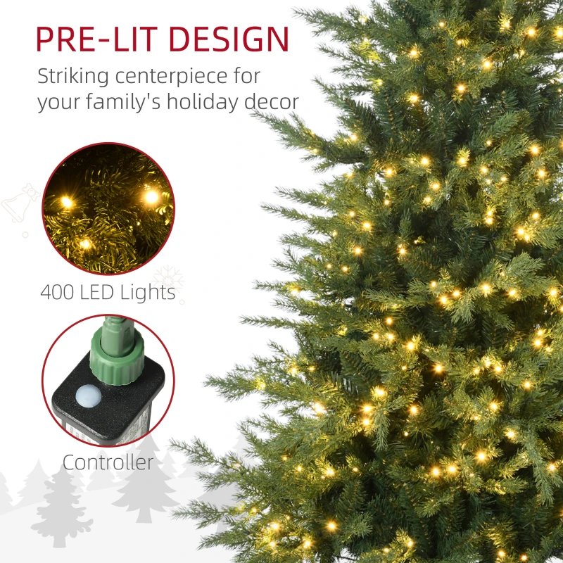HOMCOM 6' Artificial Prelit Christmas Trees Holiday Decor with Warm White LED Lights, Auto Open, 8 Light Modes