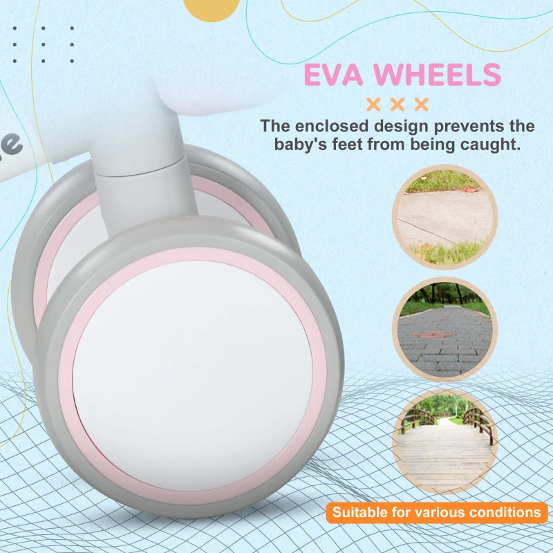 Qaba Balance Bike for Toddlers 1-3 Years with Adjustable Seat, Silent Wheels, No Pedal Bike, Pink