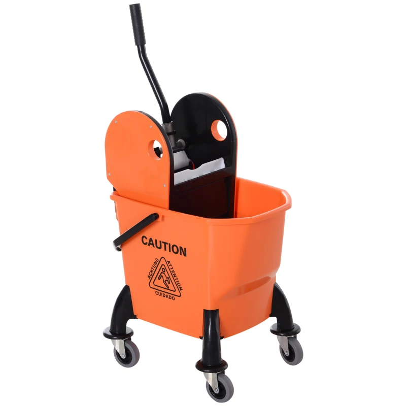HOMCOM 6.9 Gal/26L Mop Bucket, Mop Bucket with Wringer, Wheels and Handle, Orange