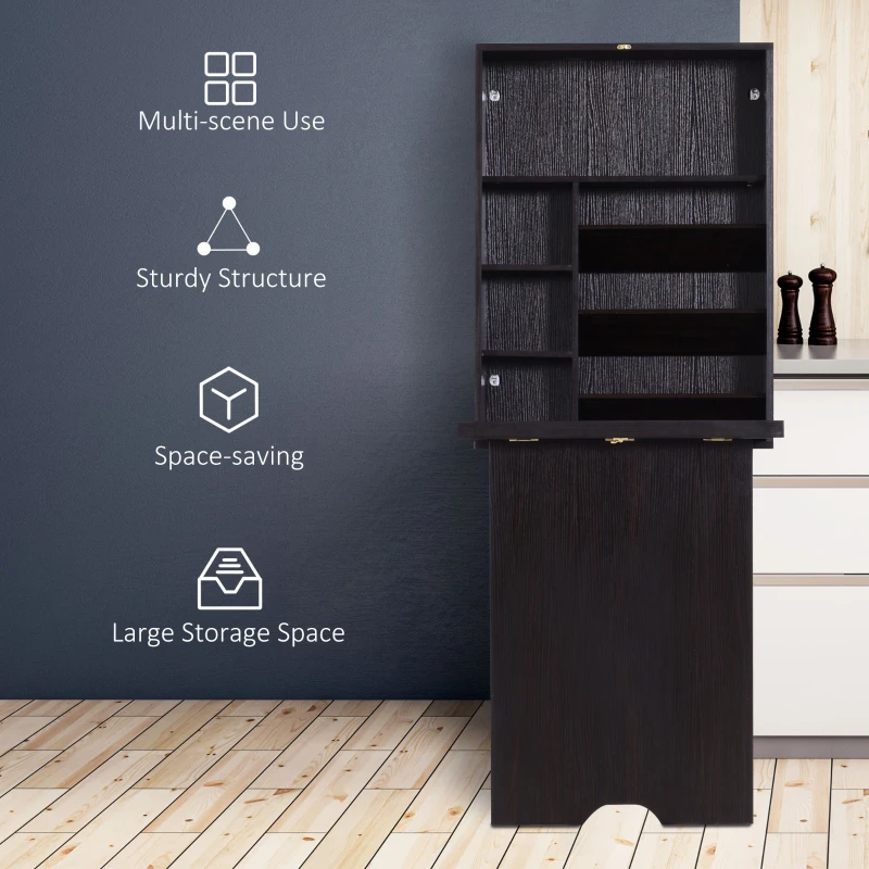 HOMCOM Wall Mounted Fold Out Convertible Desk, Multi-Function Floating Desk with Storage Shelf for Home Office, Espresso Brown