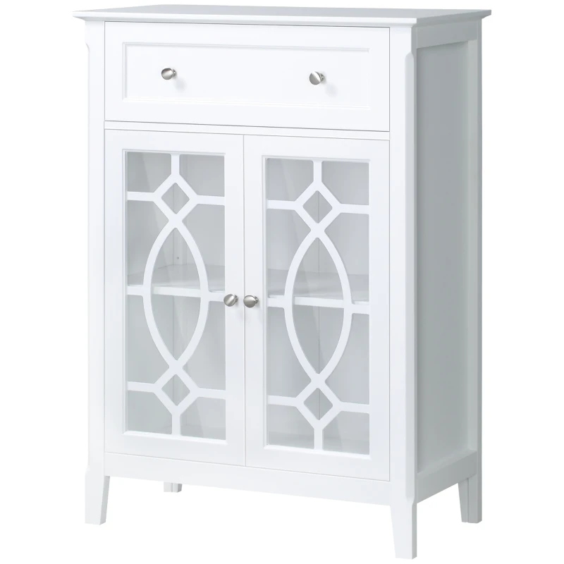 HOMCOM Sideboard Buffet Cabinet, Kitchen Storage Cabinet, Accent Cabinet with Drawer, Double Glass Doors and Adjustable Shelves for Living Room, Entryway, White