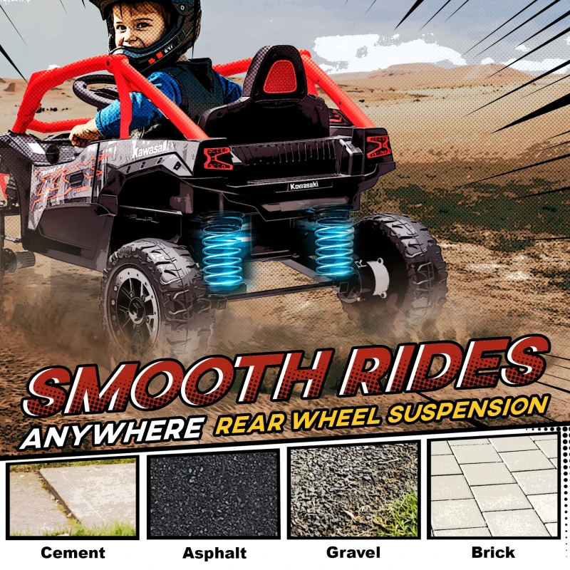 Qaba 12V Ride on Truck, Licensed KAWASAKI TERYX KRX 2WD Kids Electric Car with Rear Suspension for 3-8 Years, Red