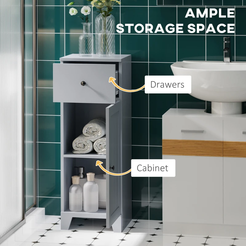 kleankin Short Bathroom Storage Cabinet, Cabinet Organizer with 1 Drawer and Adjustable Shelf for Living Room, Gray
