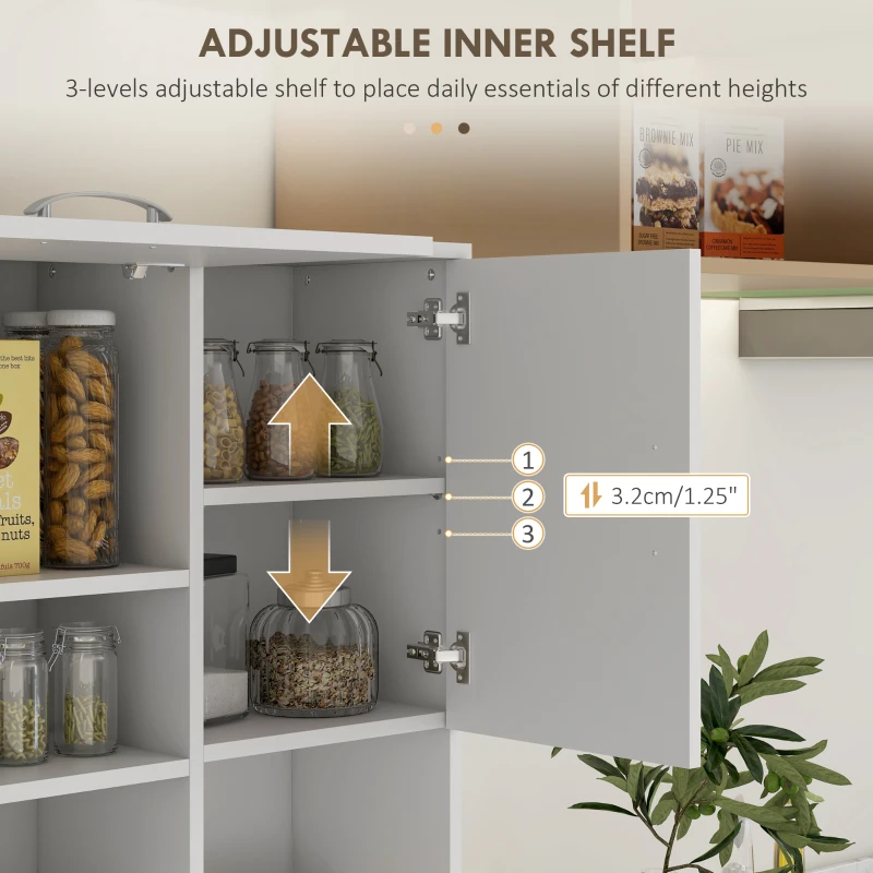 HOMCOM 66" Buffet with Hutch, Freestanding Kitchen Pantry with 2 Large Cabinets, 1 Pull Up Cabinet, 3 Drawers, White