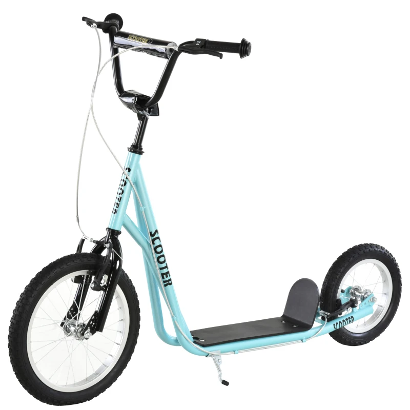 Aosom Youth Kick Scooter with Adjustable Handlebar and 16'' Inflatable Rubber Wheel for Kids and Teens 5+ Year Old, Blue