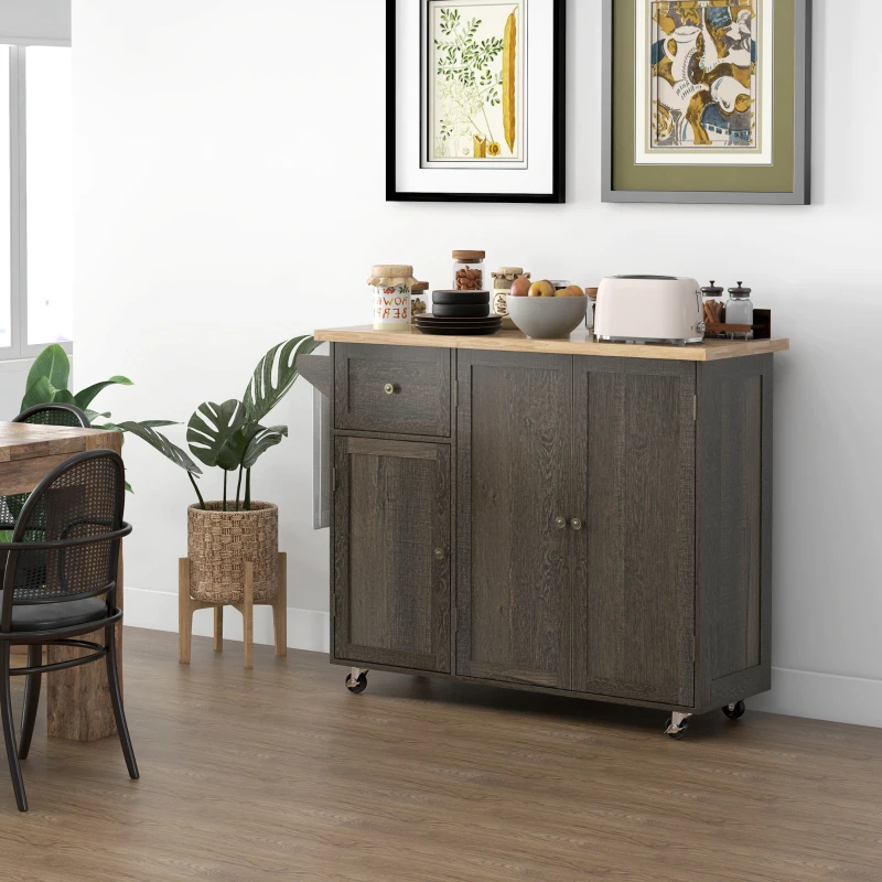 HOMCOM Triple-Cabinet Rolling Kitchen Island on Wheels, Kitchen Cart with Storage Shelf Adjustment, Rolling Utility Cart