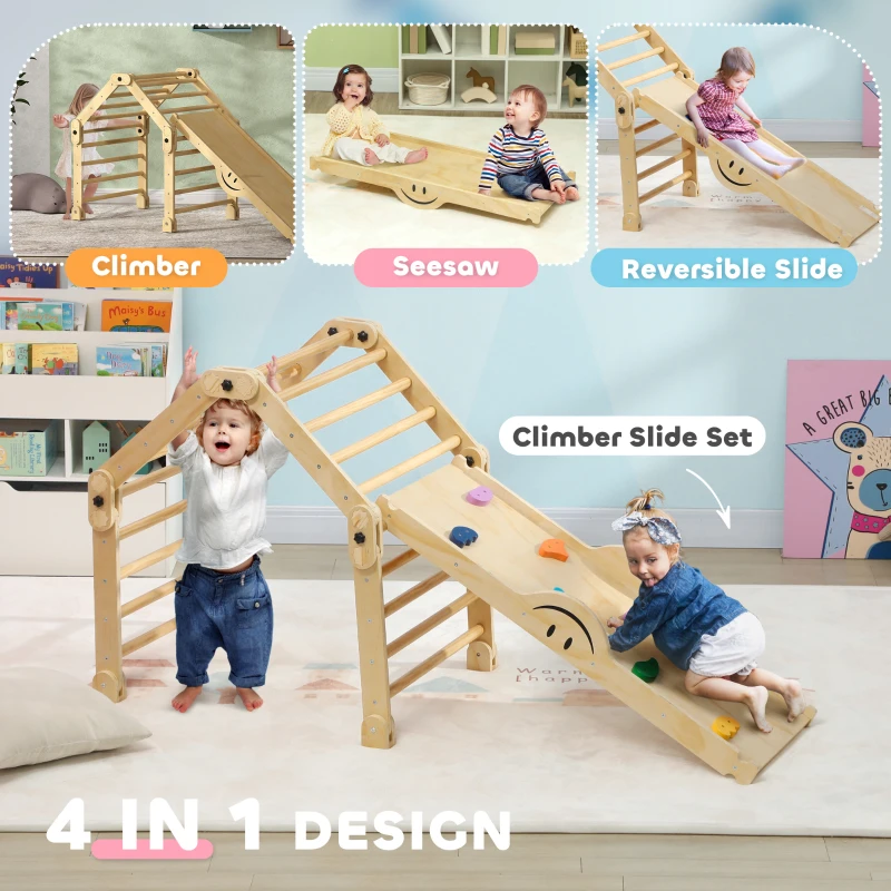 Qaba 4 in 1 Indoor Toddler Climbing Toys for 18-48 Months with Ramp & Seesaw
