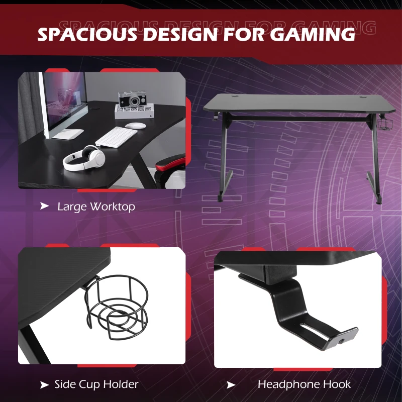 HOMCOM 47.25" Gaming Desk Computer Home Office Gamer Table Workstation Metal Frame with Cup Holder, Headphone Hook, Cable Management, Black