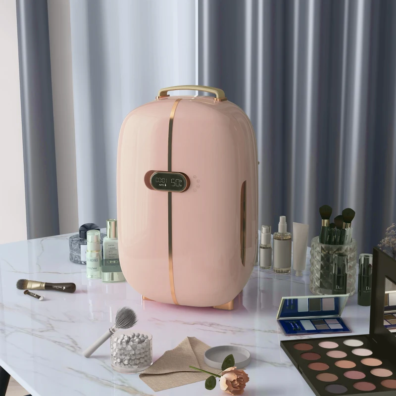 HOMCOM Portable Skincare Fridge with LED Display, Small Refrigerator Cooler, 12L Mini Fridge for Makeup and Cosmetics, Pink