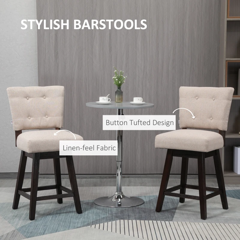 HOMCOM Set of 2 Tufted Bar Stool Chairs, Beige