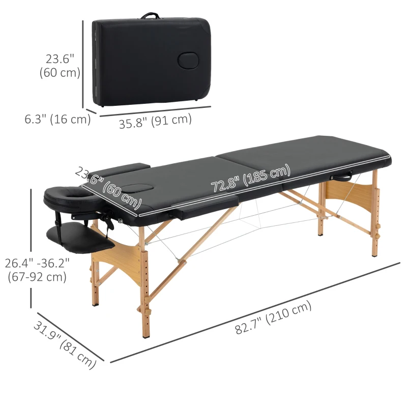 HOMCOM Height Adjustable Professional Salon Spa Facial Couch Bed, Portable Folding Massage Table, Black