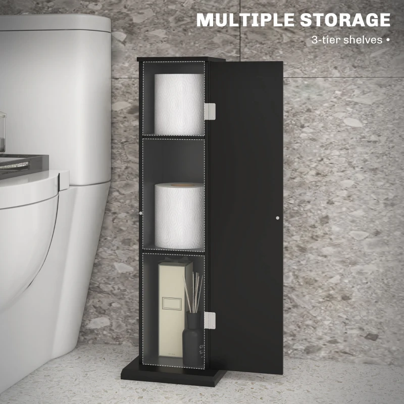 HOMCOM Small Toilet Paper Cabinet, Bathroom Corner Cabinet with Doors and Shelves for Paper Shampoo, Black