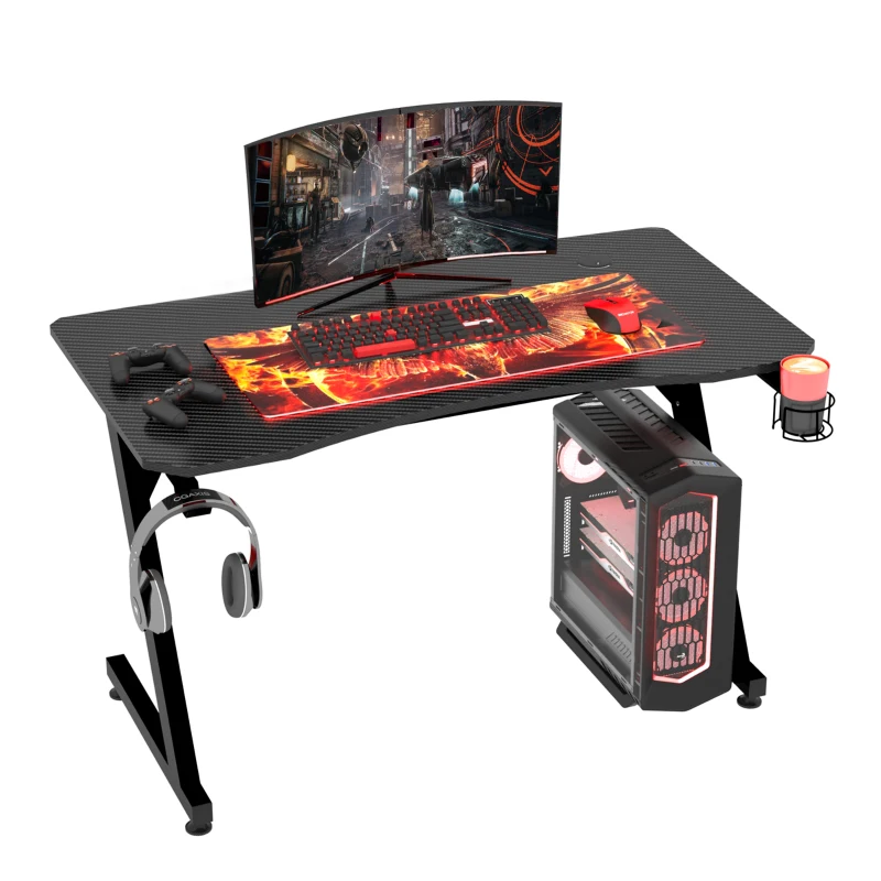 HOMCOM 47.25" Gaming Desk Computer Home Office Gamer Table Workstation Metal Frame with Cup Holder, Headphone Hook, Cable Management, Black