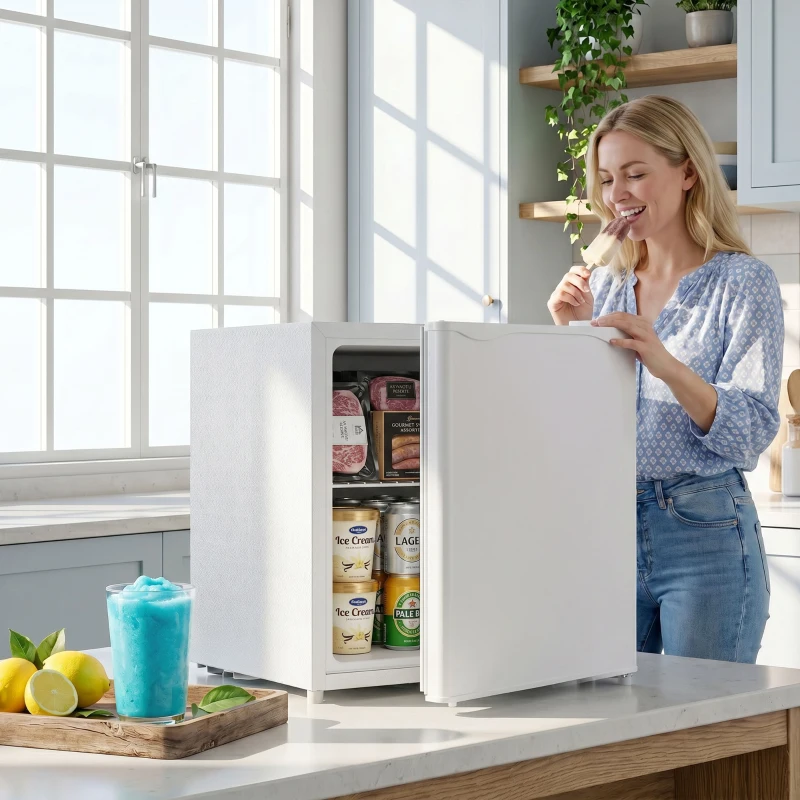 HOMCOM 1.1 Cu.Ft Countertop Mini Freezer, Compact Upright Freezer with Removable Shelves, White