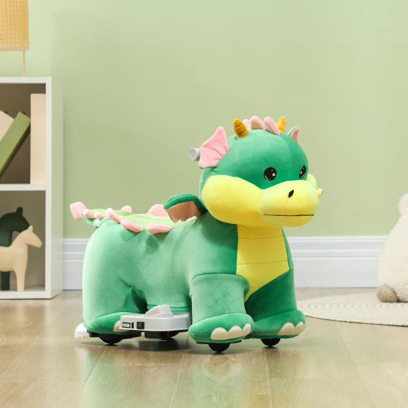 Qaba Battery Powered Ride on Toy, 6V Ride on Horse with Music Forward, PU Wheels, for 18-36 Months, Green