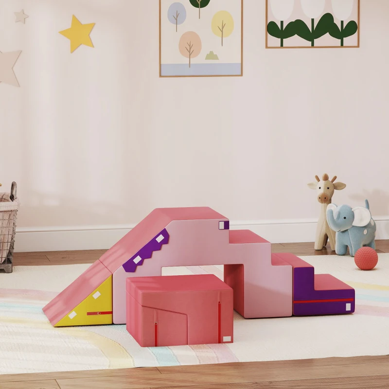 Qaba 2-Piece Climbing Foam Blocks for Toddlers with Detachable Cover, Indoor Climb and Crawl Activity PlaySet, Pink
