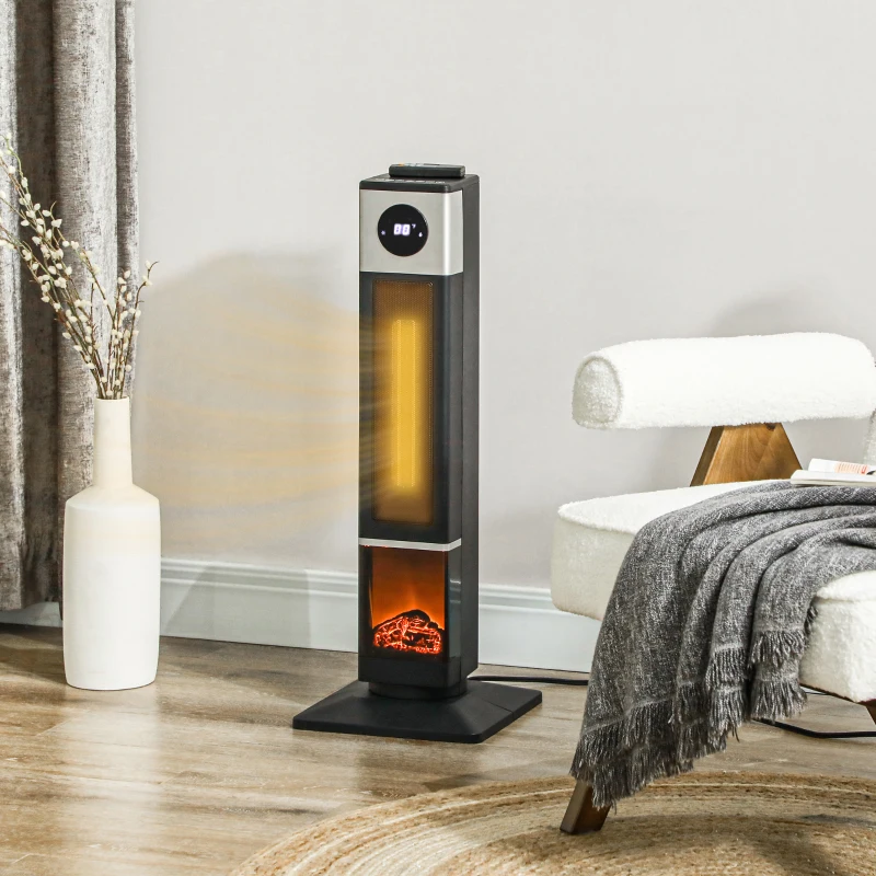 HOMCOM 31" Freestanding Electric Heater with Oscillation, Remote Control & 12H Timer for Indoors, 1400W, Black