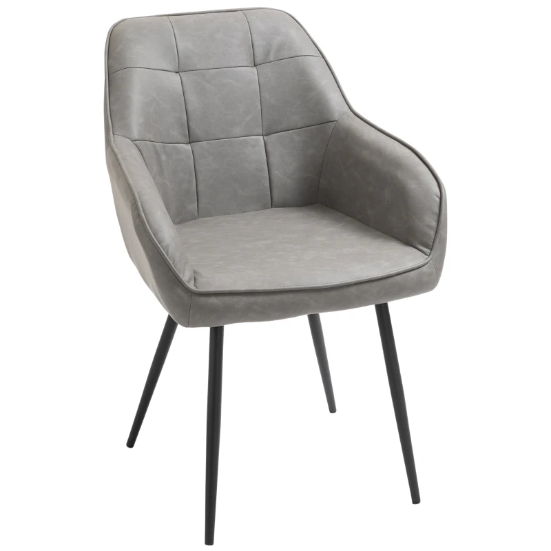 HOMCOM Modern Style Dining Chair Back Accent Chair with PU Leather Upholstery and Metal Legs for Living Room, Light Gray