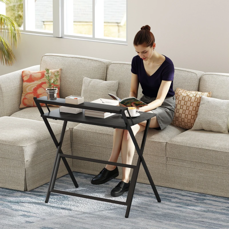 HOMCOM Folding Computer Desk, 32" Foldable Desk with Monitor Shelf for Small Space, Home Office, Study, Easy Assembly, Black